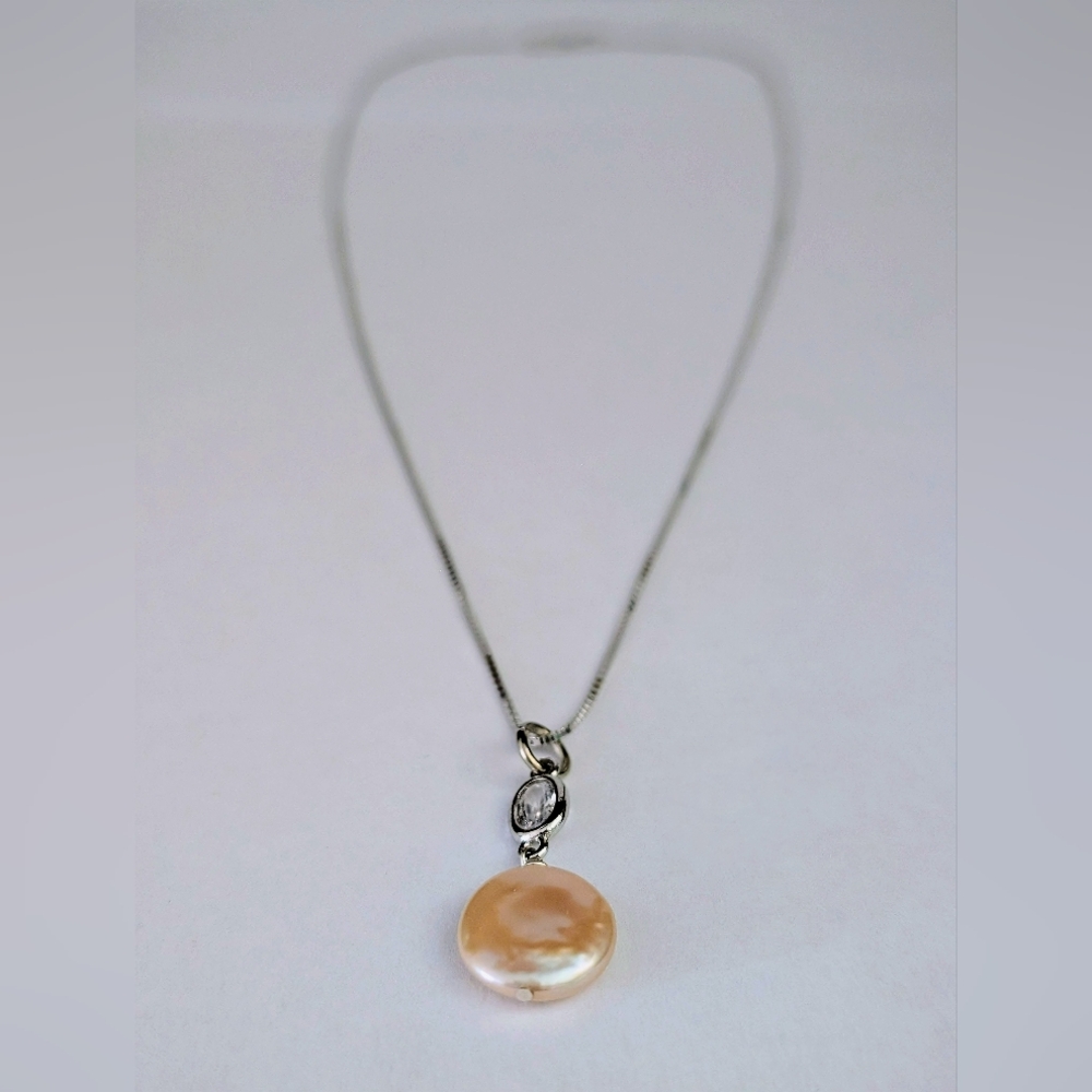 Italian Sterling Silver With Freshwater Coin Pearl Pendant